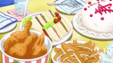 fried chicken food cake sandwich spread