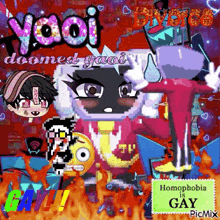 a collage of cartoon characters and a sign that says `` homosexuality is gay '' .