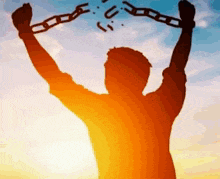 a silhouette of a man holding a chain in his hands .