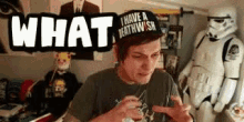 a man wearing a hat that says `` i have a deathwish ''