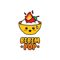 a logo for bibim pop with a bowl of rice and a red pepper
