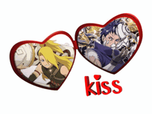a couple of heart shaped frames with the word kiss on the bottom