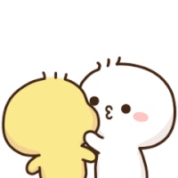 a cartoon character is kissing another character on the cheek with a heart in the background
