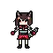 a pixel art drawing of a girl in a red skirt holding a gun .