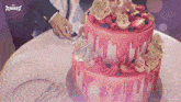 a man is cutting a cake with rivals written on the bottom right