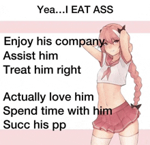 a picture of a girl with the words yea i eat ass