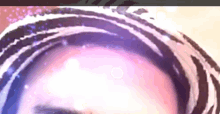 a close up of a person 's face with a purple and white background .