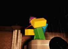 a yellow box with a red arrow pointing to it is standing next to a green box