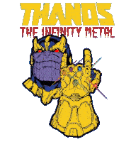 a poster for thanos the infinity metal with a drawing of thanos and his glove