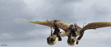 two dragons are flying in the sky with yarn.co in the bottom right corner