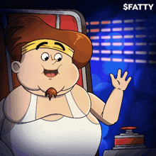 a cartoon illustration of a fat man with the word fatty on the bottom