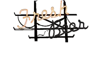 a neon sign that says fresh beer is hanging on a wall