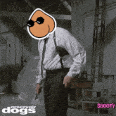 a poster for reservoir dogs shows a man in a white shirt and black pants holding a gun