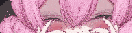 a close up of a pink haired anime girl crying with her hands on her face .