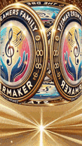 a gold coin with a treble clef and the words " dreamers family " on it