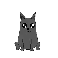 a pixel art drawing of a cat with the word meow written on it