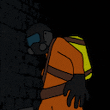 a cartoon of a man wearing a gas mask in a dark room