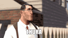 a cartoon character says thura in front of a house