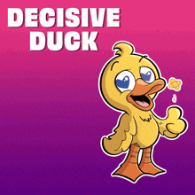 a cartoon of a duck giving a thumbs up with the words decisive duck below it