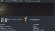 a screenshot of an anti-tank guided missile showing the armor-piercing effect and damaging effect