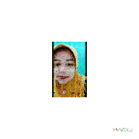 a woman wearing a yellow hijab is surrounded by a galaxy