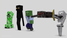 a group of minecraft characters including an enderman and a creeper