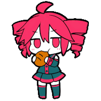 a cartoon of a girl with pink hair eating something