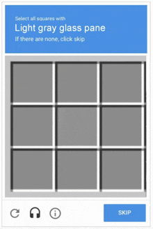 a screen says select all squares with light gray glass pane