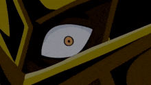 a close up of a cartoon character 's eye with a yellow border