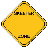 a yellow sign with a mosquito and the words skeeeter zone