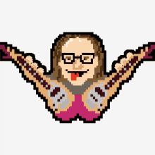a pixel art drawing of a woman with glasses