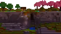 a 3d rendering of a minecraft world with trees and a cave