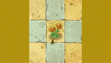 a cartoon of two sunflowers on a checkered floor