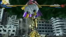 a screenshot of a video game with goku and majin buu fighting each other