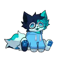 a cartoon drawing of a blue and white cat wearing a blue hoodie .