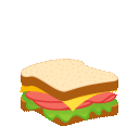 a sandwich with ham , lettuce , cheese , and a piece of bread .