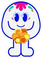 a cartoon drawing of a skeleton holding flowers