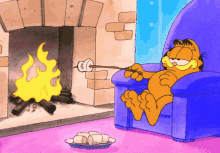 Roasting Marshmallow Garfield GIF - Roasting Marshmallow Garfield Fireplace GIFs