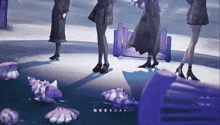 a group of women standing next to each other with chinese writing on the bottom of the image