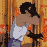 a cartoon drawing of a man covering his face