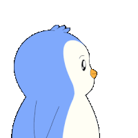 a blue and white penguin with the words who behind it