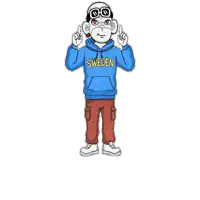 a cartoon of a monkey wearing a blue hoodie that says sweden