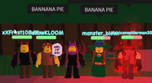 a group of roblox characters are standing next to each other with the name banana pie on the top