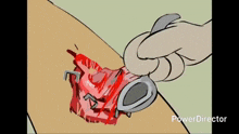 a cartoon character is holding a brush in front of a box of caution