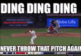 a baseball pitcher is about to throw a pitch with the caption " ding ding ding "