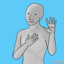 a cartoon drawing of a man with his hands on his chest and the website npc.com below him