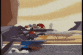 a painting of a man in a cowboy hat standing next to an airplane