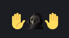 a skull with headphones is surrounded by yellow hands