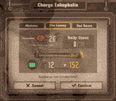 a screenshot of a game that says charge enkephalin