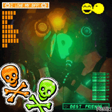 a picture of a person wearing a gas mask with the words " i love my bff " on it